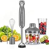 1000W Immersion Blender 5-in-1, 20-Speed Hand Blender with Chopper, Whisk & Milk Frother, Stainless Steel Stick Blender
