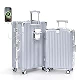 Krute No Zipper Luggage Set 2 Pieces Aluminum Frame PC Hard Shell Zipperless Suitcase Set With Wheels TSA Lock Carry On Luggage and Checked Suitcases