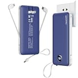 penaover Portable Charger with Built-in Cables&AC Wall Plug,Slim 10000mAh 22.5W Fast Charging Power Bank,5 Output 2 Input USB-C External Battery Pack Compatible with iPhones,Samsung,Android, etc