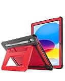 ProCase Kids Heavy Duty Rugged Case for iPad 11th Gen (A16) 11" & iPad 10th Gen 10.9", 180° Adjustable Kickstand with Pencil Holder, Shockproof Hard Shell Cover -BlackRed
