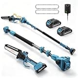 Takuoo 2-in-1 Electric Pole Saw, 6 Inch Mini Chainsaw Cordless with Extension Pole, 2x2.0Ah 21V Battery Powered, 15FT Max Reach, Brushless Chain Saw for Tree Trimming, Tool-Free Tension & Auto-Oiler