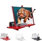 Screen Magnifier Version, 2026 New 3D HD Screen Magnifier for Cell Phone with Foldable Stand, Display Magnifier for Videos, Movies, Gaming, Travel and Home Use (Red, 12'')