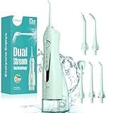 COSLUS Water Dental Flosser Teeth Pick C20: ADA Accepted, Portable Cordless Oral Irrigator 300ML Rechargeable Travel Irrigation Cleaner IPX7 Waterproof Electric Flossing Machine for Teeth, Green