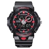 PASNEW Dual Display Sports Watch - 50M Waterproof,Countdown Stopwatch & EL Backlight for Hiking,Daily Use for Teens Boy Girls,Black Red