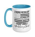 Strong Resilient Adaptable Military Child Month USA Flag Ceramic Mug, Blue/White, 15oz