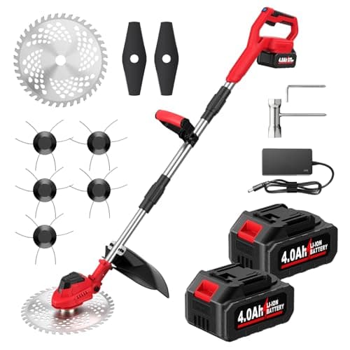FULLYEA Cordless Weed Wacker 9 inch, Electric Weed Eater with 2*4.0Ah Batteries & Charger, Portable Lawn Mower Lightweight, Battery Powered String Trimmer, Foldable Grass Trimmer for Lawn Garden Work