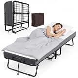 2 Folding Bed with Mattress Portable Foldable Guest Beds for Adults 75 x 31 Inch Twin Size Rollaway Day Bed with Premium 5 Inch Memory Foam and Swivel Wheels, Bed Cover Included