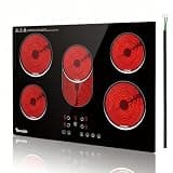 TOPWISH 30 Inch Electric Cooktop, 5 Burners Built-in Electric Stove Top, 8000W Drop-in Ceramic Cooktop Hot Plate Kitchen Stoves with Safety Lock, Timer, Auto Shutdown, 220-240v (Hard Wired No Plug)