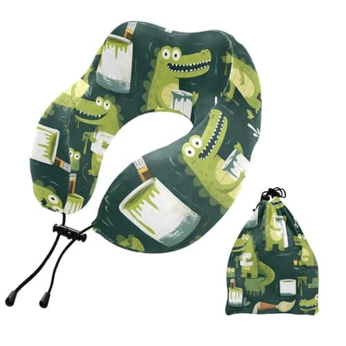 ZOEO Travel Pillow for Neck Head, Alligator Paint Bucket Pattern Memory Foam Padding Sleeping Airplane Trains Cars Camping Office