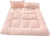 Japanese Modern Double Futon Mattress, Soft Quilted Tatami Mattress, Extra Thick, Breathable, for Floor Lounger, Guest Bed for Camping, Pink, 150 x 200 cm