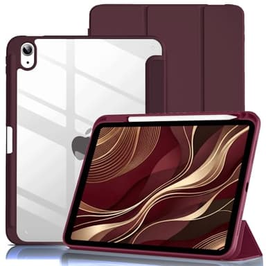 Lsmmpoba Case for iPad (A16) 11th Generation 11 Inch 2025, iPad 10th Generation 10.9 Inch 2022 with Pencil Holder, Clear Transparent Back Shell Shockproof Cover, Burgundy
