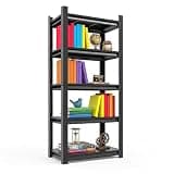 SFTORMAS Metal Bookcases, Industrial Style Bookcase with Steel Frame, Heavy Duty Open Storage Shelf for Living Room Home Office Study, Black (Black, 5-14" W X 12" D X 54" H)