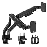 monTEK Dual Monitor Stand with USB A/C, Heavy-Duty Adjustable Mount for 17″–40″ Screens,Full Motions Arm Mechanical Spring Holds Up to 26.4lbs, VESA 75x75/100x100with C-Clamp&Grommet Base,Black