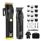 DAXXIN Hair Clippers, 2PCS Electric Cordless Clipper Trimmer Set Clippers for Hair Cutting Kit Grooming(Black)