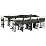 WRJENFSC 9 Piece Garden Dining Set Black Poly Rattan Outdoor Furniture, 86.6 Inch Large Table and 8 Foldable High Back Chairs for Patio, Backyard, Deck, and Porch Dining
