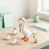 7 inch Desk Goose Key Holder with 5 Mini Baby Goose,6 Packs Cute Desktop Resin Porch Goose Magnetic Statue, Funny Figurines Keychain Hanging, Bedroom Decor for Home Office Table, Housewarming Gifts