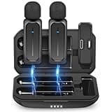 Ecomxia 2 Pcs Wireless Lavalier Microphone for iPhone iPad Android with Charging Case 7H Clip on Lapel Microphone Wireless for Video Recording Vlogging, YouTube, Interview, 3 Mode Denoise, 70ft