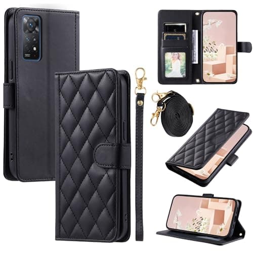 GaliJialiH for Xiaomi Redmi Note 11 Pro 4G/Redmi Note 11 Pro 5G/Redmi Note 12 Pro 4G Wallet Case with Credit Card Holder,Leather Magnetic Wrist Shoulder Strap, Flip Folio Book Phone Case (Black)