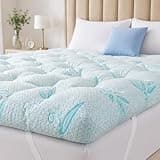 SHOUREN Memory Foam Mattress Topper King 4-5 Inch, 2100 GSM Pillow Top, Blue Bamboo-Viscose Cover, Plush Gel Memory Foam & 3D Fiber Fill, Elastic Straps, Machine Washable, 80x78