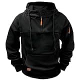 Ctreela Men Tactical Hooded Sweatshirt Quarter Zip Sweatshirts Pullover Casual Gym Athletic Loose Combat Hoodies Black