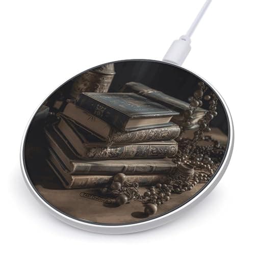 Stack of Old Books Wireless Charger Portable Fast Charging Pad Lightweight Wireless Charging Pad 10W Slim Charging Station for Phone Charger Mat for Travel Home Office Desk