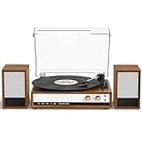 VICTRESS Vintage Turntable with Speakers, 3-Speed Bluetooth Vinyl Record Player with 2 External Speakers, Vinyl to PC Recording, RCA Output, AUX in, Headphone Jack, Walnut