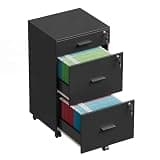 DEVAISE 3 Drawer Mobile File Cabinet with Lock & Wheels, Wood Printer Stand, Filing Cabinets for Home Office, Fits Letter/A4 Size, Black