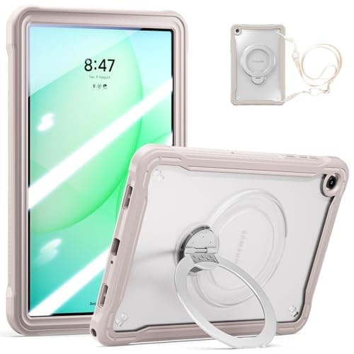 Shockproof Case for Samsung Galaxy Tab A11+ Plus 11 Inch 2025, Heavy-Duty Hybrid Bumper with Rotating Kickstand Cover Built-in Screen Protector (Khaki)