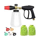 Foam Cannon for Pressure Washer Kit, with 5 Power Washer Sprayer Nozzles, High Pressure Washer Sprayer, PA Foam Sprayer for Car Wash, Quick Connect, 2 Wash Mitts, Aluminum Copper, 11.8 in / 30 cm