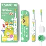 Brushmo x Super Simple Songs Kids Sonic Electric Toothbrush for Ages 3+, Featuring Hugo, 3 Gentle Modes, 2 Brush Heads, Travel Case, Rechargeable with Wall Adapter (BM03)
