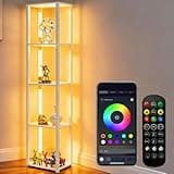 MITELSON RGBCW Floor Lamp with Shelves, LED Smart Modern Floor Lamp with Music Sync, Color Changing Corner Display Shelf Lamp, Standing Lamp with Shelves for Living Room and Bedroom, Office, White