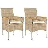 DXKDUSOKJ Patio Chairs with Cushions 2 Pcs Beige Poly Rattan, PE Rattan Garden Chairs with Supportive Backrest and Low Armrests, Removable Washable Cushion Covers, Powder-Coated Steel Frame