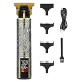 Professional Hair Clippers for Men, Cordless Electric Clipper Vintage Antique Brass Relief Hair Beard Shaver LED Display Salon Barber Razor Trimmers