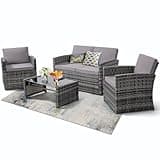 KROFEM 4-Piece Patio Furniture Set, Wicker Outdoor Rattan Sectional Sofa with Cushions and Glass Table, All-Weather Outdoor Conversation Set for Garden, Porch, Backyard, Patio, Light Grey
