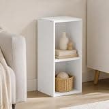 Furevol 2-Tier Narrow Bookshelf, 10-Inch Width Bookcase, Book Shelf with Storage Shelf, 9.3 x 9.8 x 21.2, for Living Room, Home Office, Bedroom, White