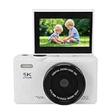 Tbest 5K Digital Camera 75MP HD 18X Zoom Autofocus Retro Mirrorless with 3 Inch Screen for Travel Photography (White)
