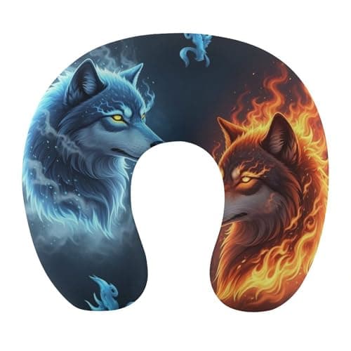 100% BLUE COLLAR Head Support Water Ice Fire Flame Wolf (4) Soft Pillow Neck and Head Support Portable Travel Neck Pillows Memory Foam Travel Pillow
