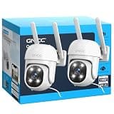 GNCC 2.4GHz Outdoor Security Camera, 1080P Cameras for Home Security with Motion Detection and Siren, 2-Way Audio, Color Night Vision, App Control, 24/7 SD Storage, Cloud Storage, Waterproof,(2-Pack)