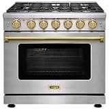 KOSTCH 36 inch Professional Freestanding Pro-Style Liquid Propane Gas Range with 6 Burners, 6.0 cu.ft. Oven Capacity, in Stainless Steel - KOS-36RG03MLP (Stainless Steel/Bronze)