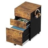 DEVAISE 3 Drawer Mobile File Cabinet with Individual Locks, Wood Filing Cabinet for Office, Under Desk Printer Stand with Wheels, Fits Letter/A4/Legal Size, Rustic Brown