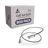 ClearFit Slim 800 Pack- 1 Foot Cat6A Cable, 28 AWG Ethernet Patch, Network, Clear Boot, Cat 6A Internet, Black, 1 Foot, by UNC Group