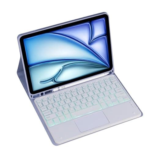 Magnetic Detachable Wireless Keyboard & Mouse Combo with Built in Pen Holder Leather Cover for iPad Air (2025) 13-inch Tablet Keyboard Case (Purple,Backlight Touch Pad)