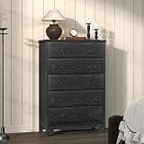 Chogori Solid Wood Vertical File Cabinet, 5 Drawer Office Filing Cabinet with Metal Pull Handles, Farmhouse Tall Storage Cabinet for Home Office, Study Room, Black & Gray Oak Finish (Black)