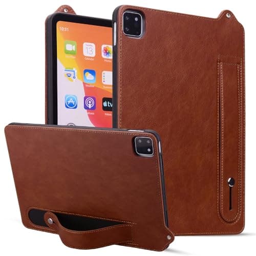 for iPad Pro 13 (2024) Tablet Case 13.0" Slim & Lightweight Soft TPU Case with Wristband Kickstand Case Cover - Brown