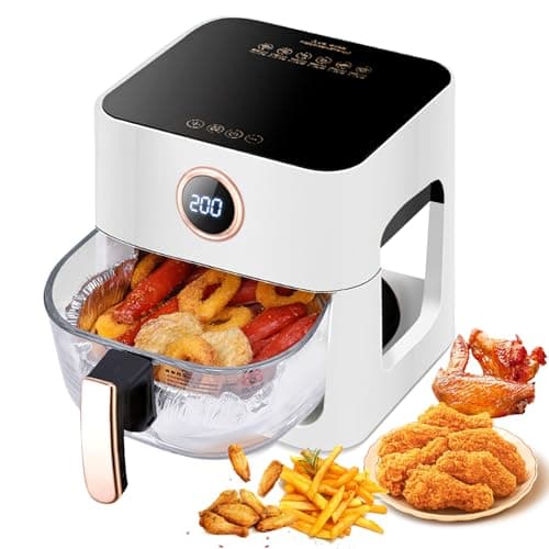 5L Hot Air Fryer, 1300W Air Fryer with 360° View Window, Time and Temperture Control, Touch Screen, Removable, 6 Cooking Functions, BPA Free