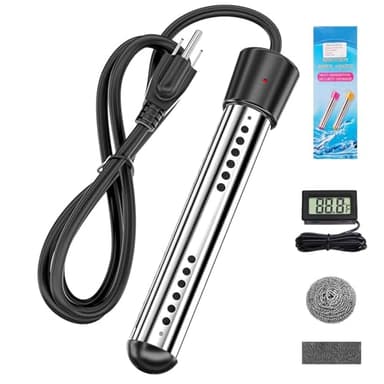 Bonlting Immersion Water Heater, 2000W Portable Bucket Heater with Digital LCD Thermometer and Stainless Steel Guard Heat Water Fast in Small Pool, Bucket and Bathtub