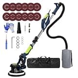 Drywall Sander, 2026 Upgraded 8-Amp Popcorn Ceiling Removal Tool with 7 Variable Speed 800-1800RPM, Drywall Sander with Vacuum Dust Collector with LED Light, Extendable Handle,12pcs Sanding Discs,Blue