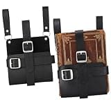 MotiMind Adjustable Leather Book Strap Carrier Book Holster Belt Holder Medieval books holster for Libraries Reading Lover Gifts Renaissance Vintage Victorian Cosplay LARP Accessory (Black,Classic)