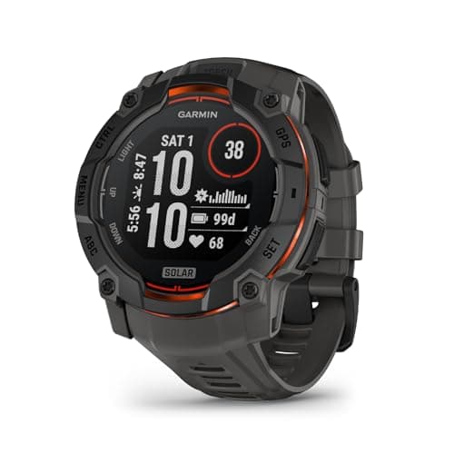 Garmin Instinct® 3 50mm, Solar Charged Display, Rugged Outdoor GPS Smartwatch, Metal-Reinforced Bezel, Built-in Flashlight, Black with Charcoal Band