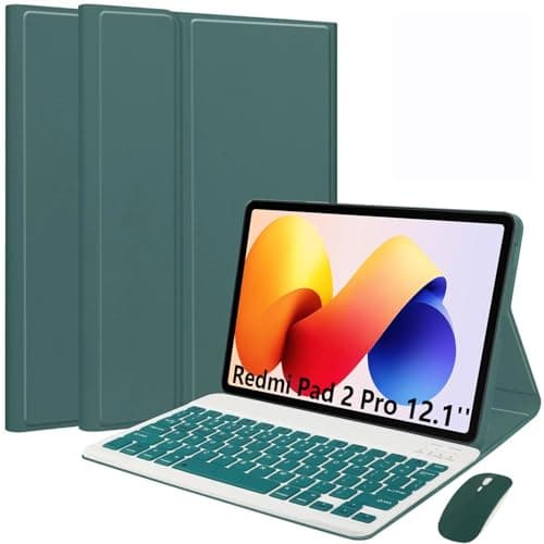 EHLCYS Keyboard Case for Xiaomi Redmi Pad 2 Pro 12.1'' 2025/Mi Pad Pro 2024/Xiaomi Poco Pad 12.1 Inch, Magnetic Detachable Bluetooth Keyboard, Ultra-Thin Multi-Angle Cover & Mouse,Green